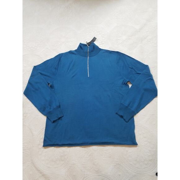 Theory Men’s Merino Wool 1/4 Zip Sweater Size L Turquoise Blue Pullover